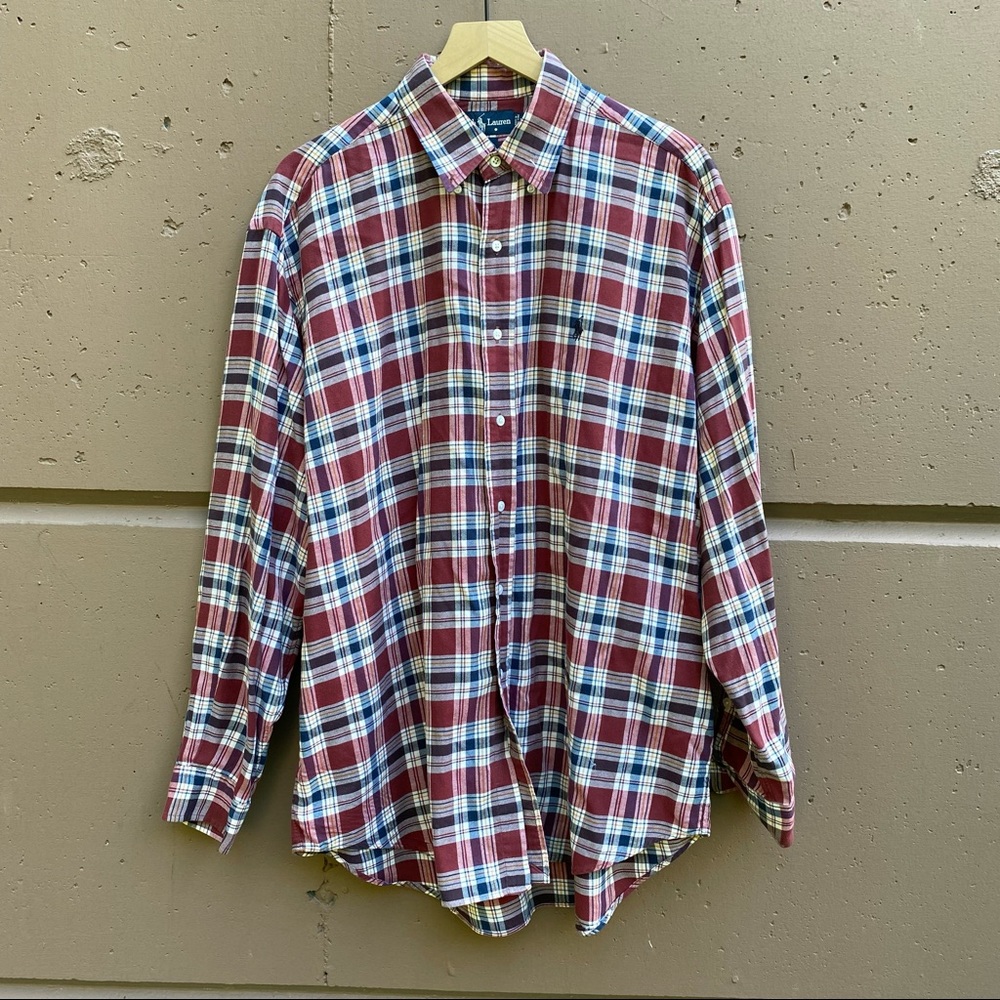 Ralph Lauren Mens Plaid Button Down Shirt Size Large